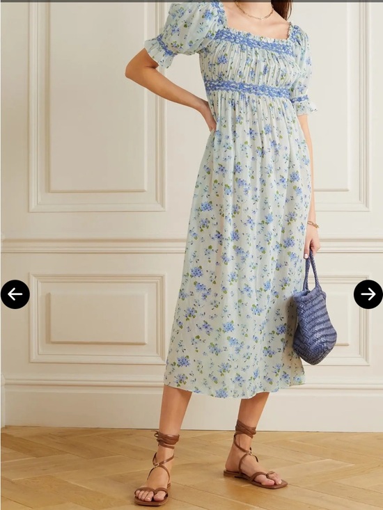 Doen Dresses & Skirts - Doen Blue Floral Puff-Sleeve Maxi Dress